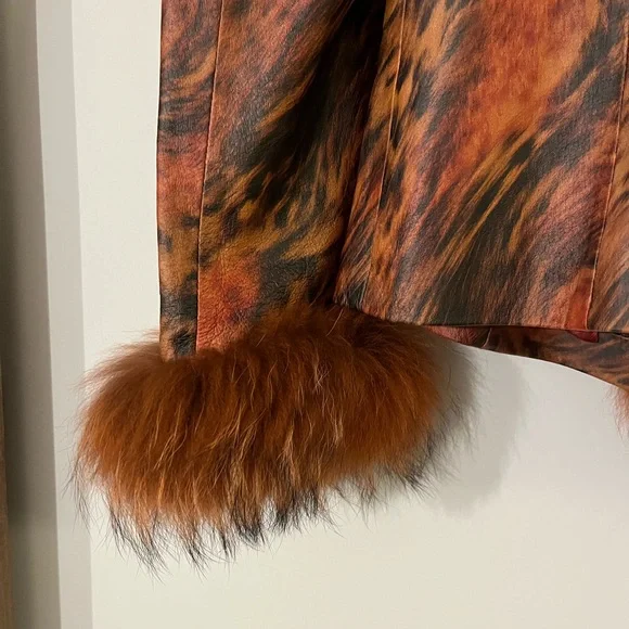 CACHE Leather Jacket with Real Fur Size 6 Very Rare - Picture 12 of 15